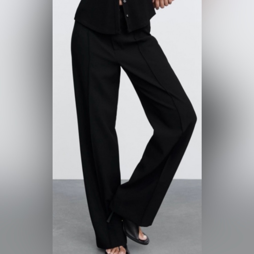 NWT ZARA The Francoise Full Length Straight Leg Dress Pants Black Size XXL